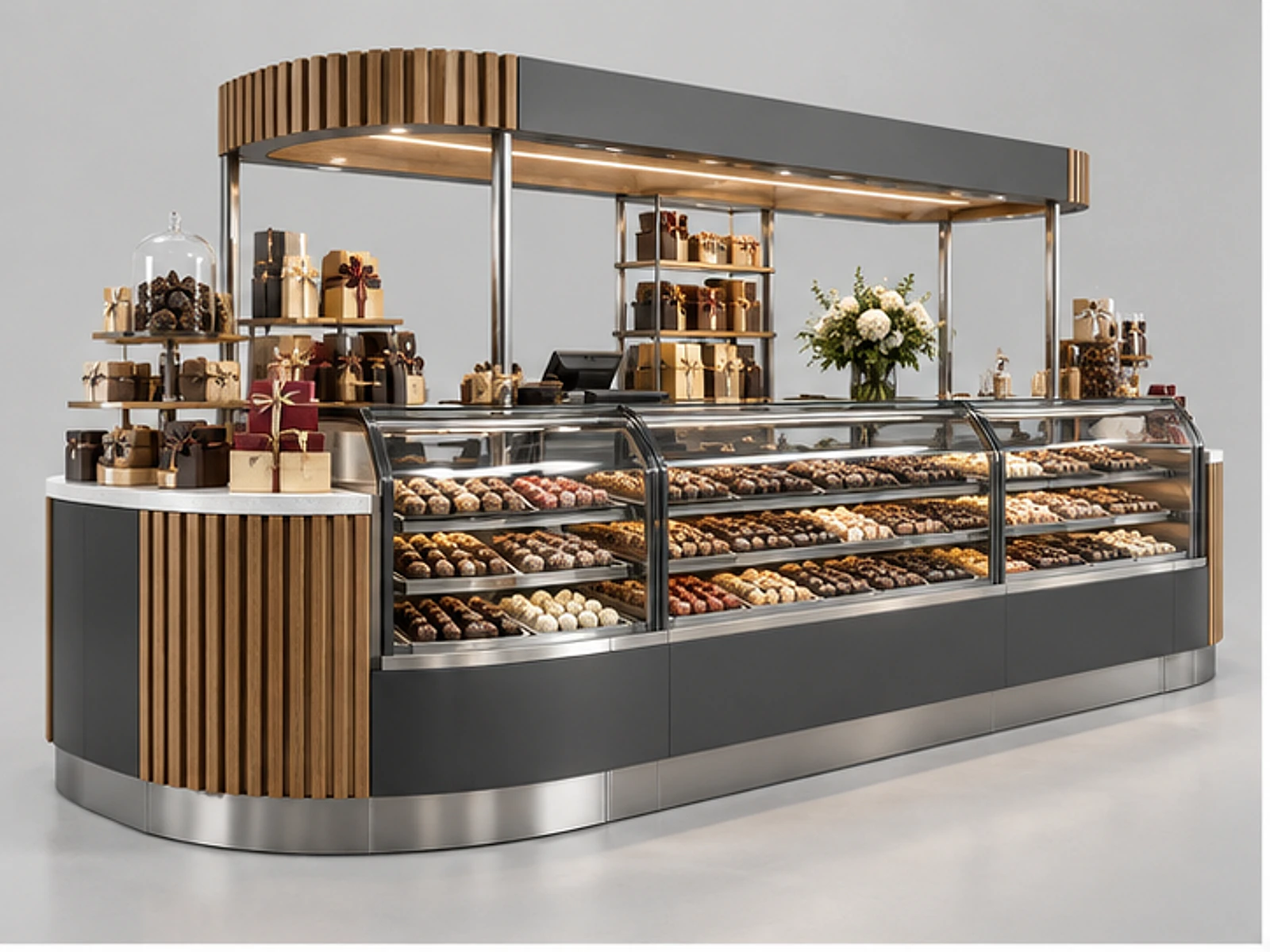 Commercial Chocolate Display Kiosk for Retail main three-quarter product view