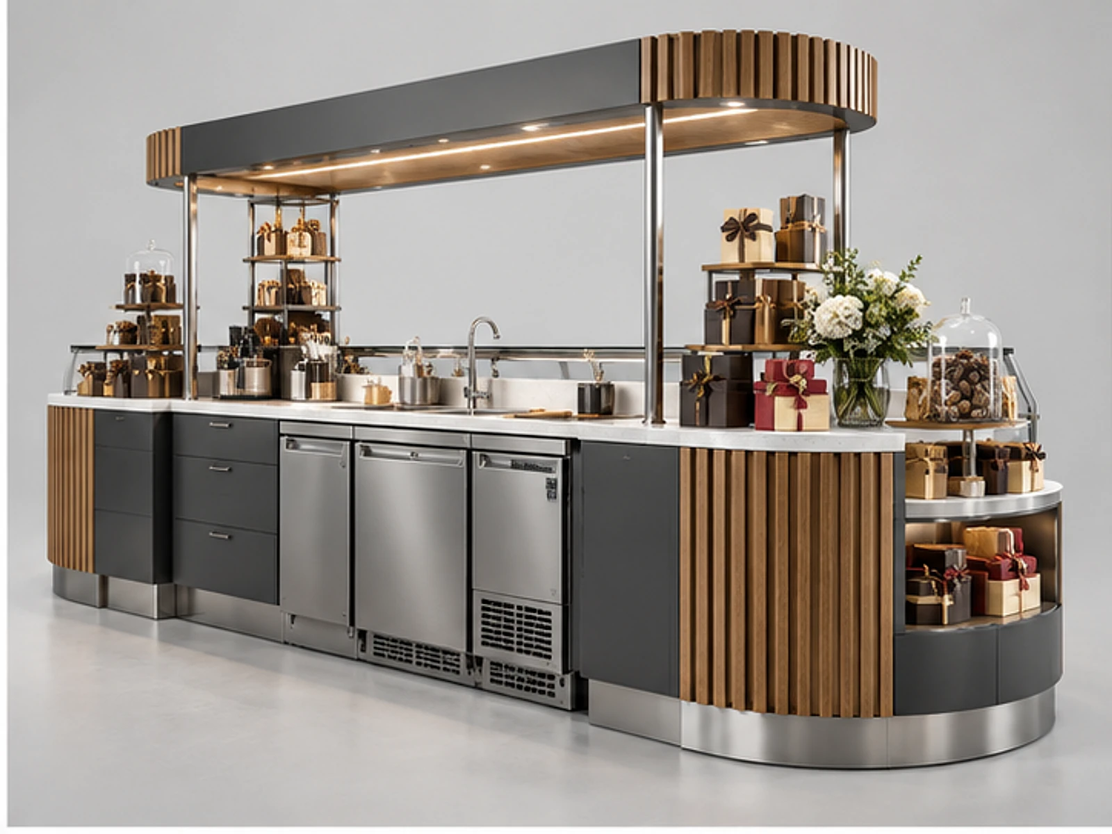 Commercial Chocolate Display Kiosk for Retail opposite angle showing overall kiosk layout