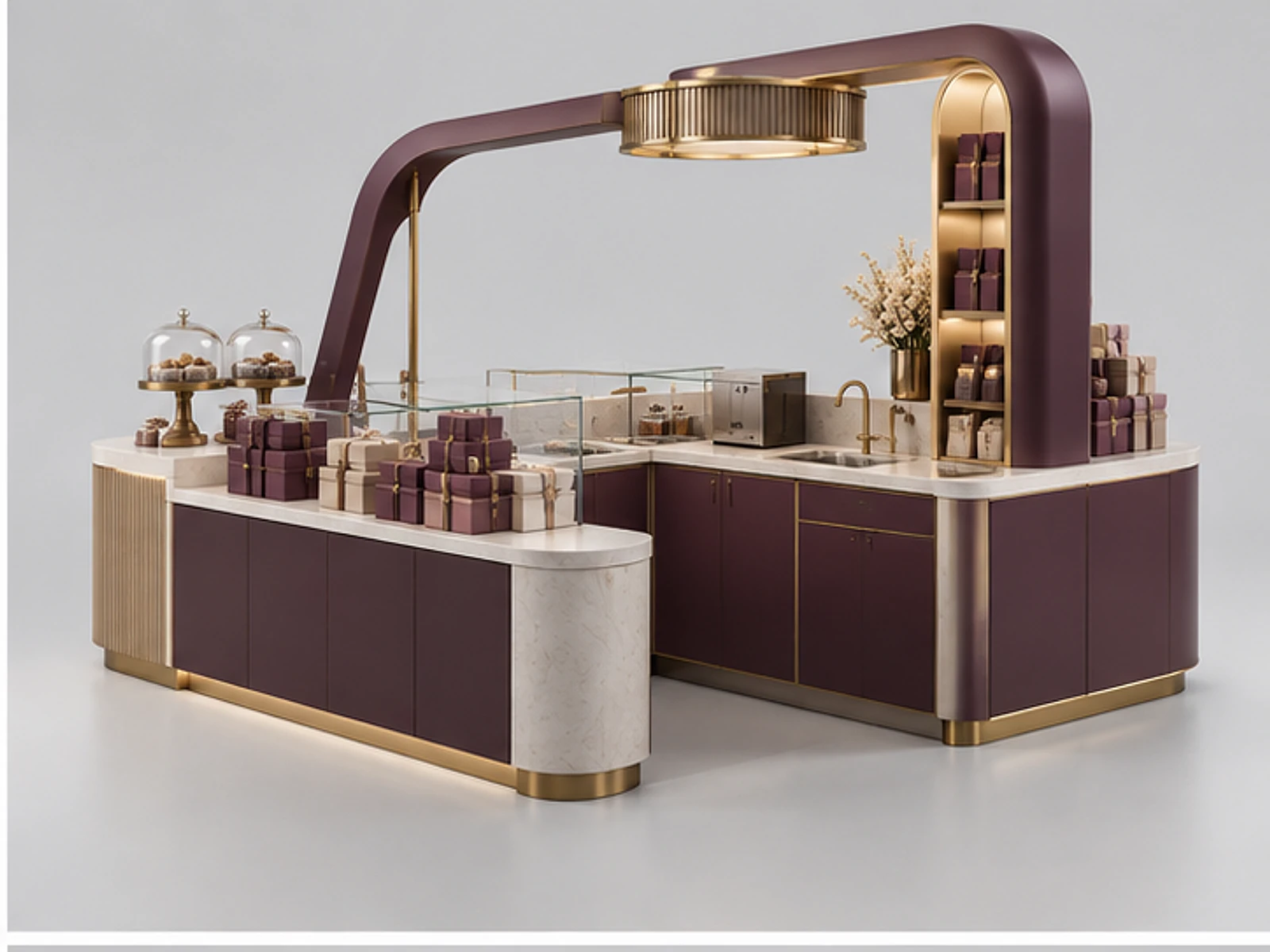 Custom Chocolate Kiosk for Confectionery Brands opposite angle showing overall kiosk layout