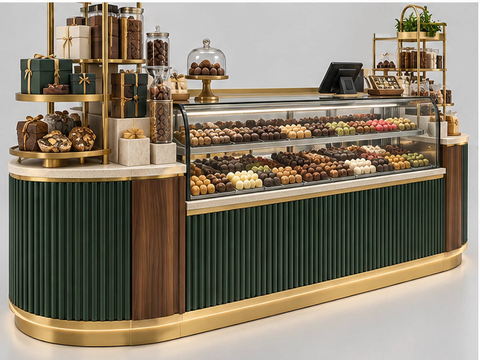 Island Chocolate Kiosk with Multi-Side Display customer-facing display and service counter