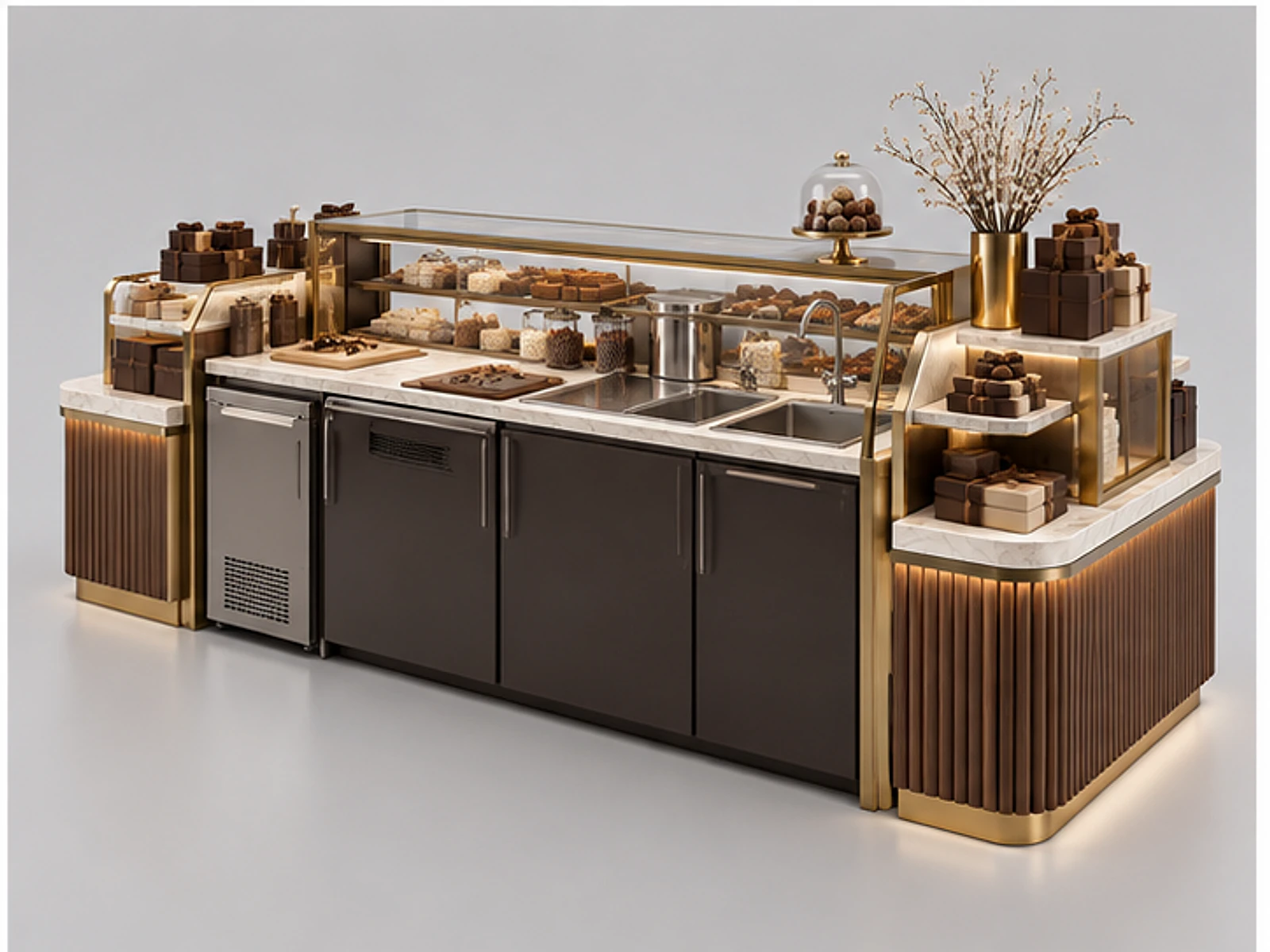 Luxury Chocolate Kiosk with Truffle Display staff-side equipment and storage layout