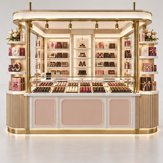 Mall Chocolate Island with Multi-Side Gift Display customer-facing service and display view