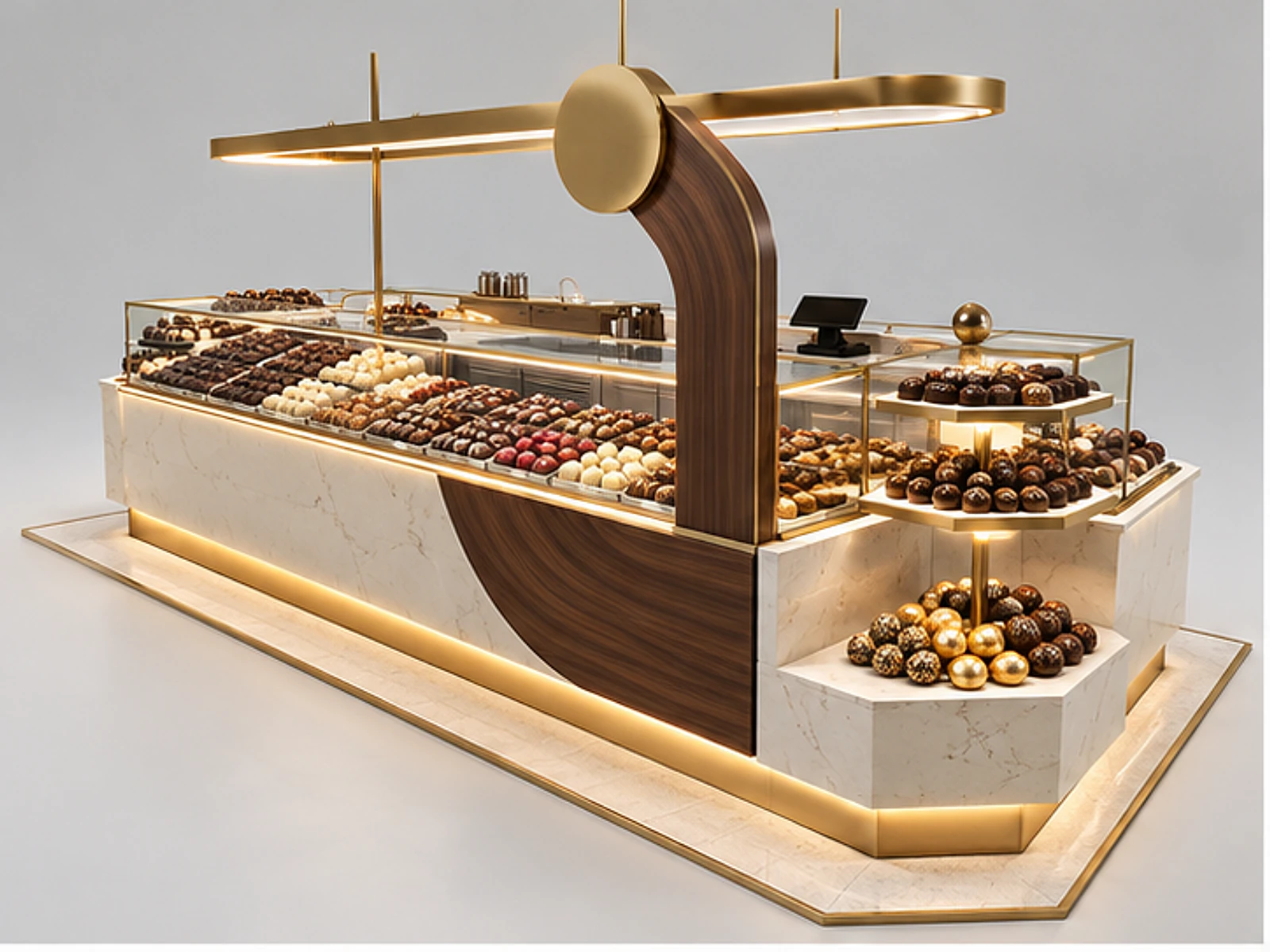 Mall Chocolate Kiosk with LED Display Lighting main three-quarter product view