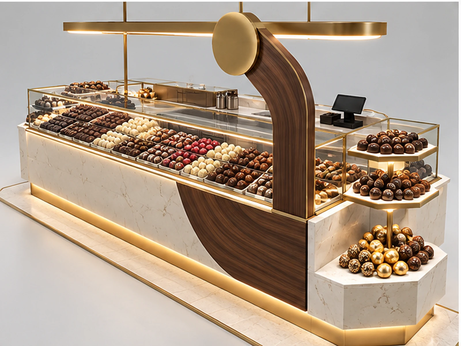 Mall Chocolate Kiosk with LED Display Lighting customer-facing display and service counter