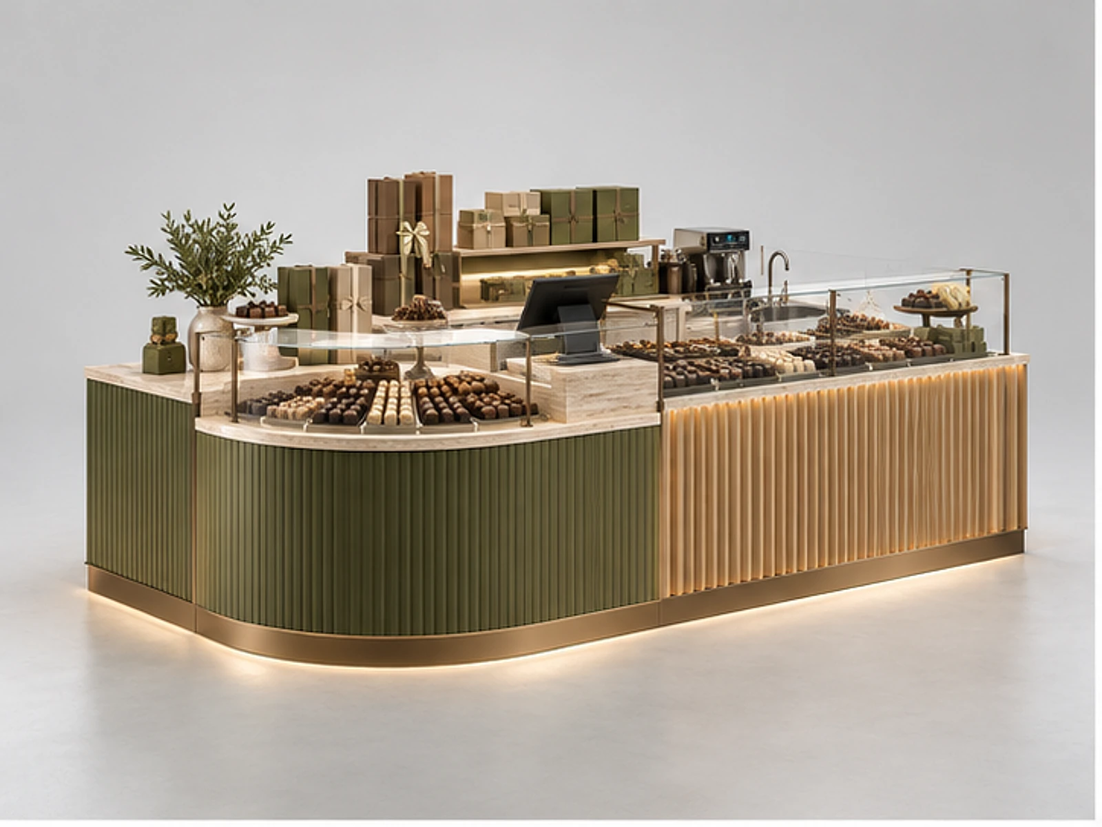 Open Chocolate Kiosk with Consultation Counter main three-quarter product view