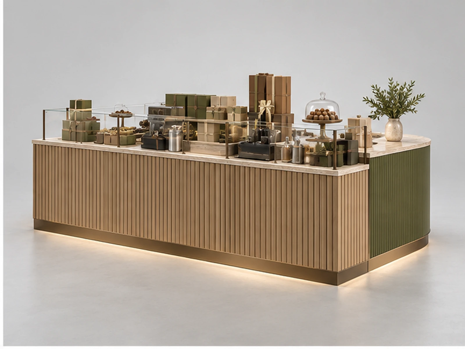 Open Chocolate Kiosk with Consultation Counter opposite angle showing overall kiosk layout
