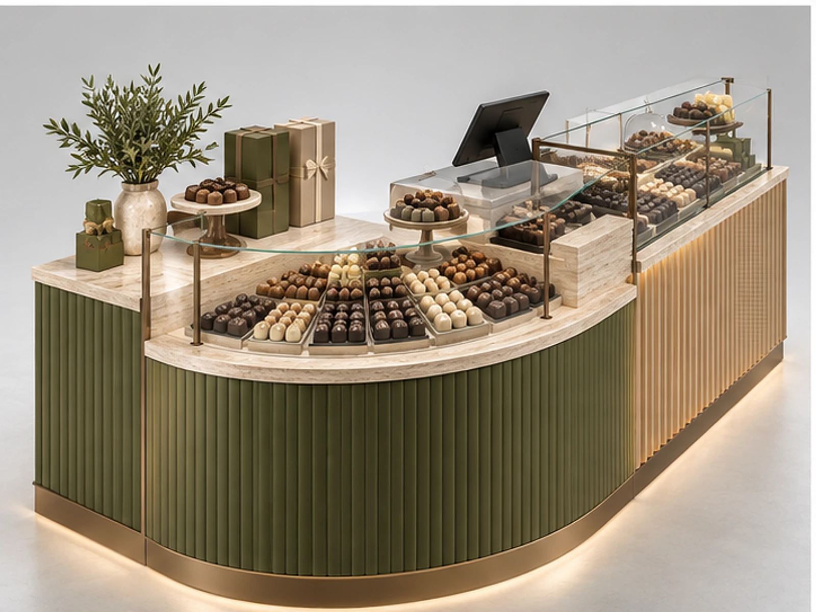Open Chocolate Kiosk with Consultation Counter customer-facing display and service counter
