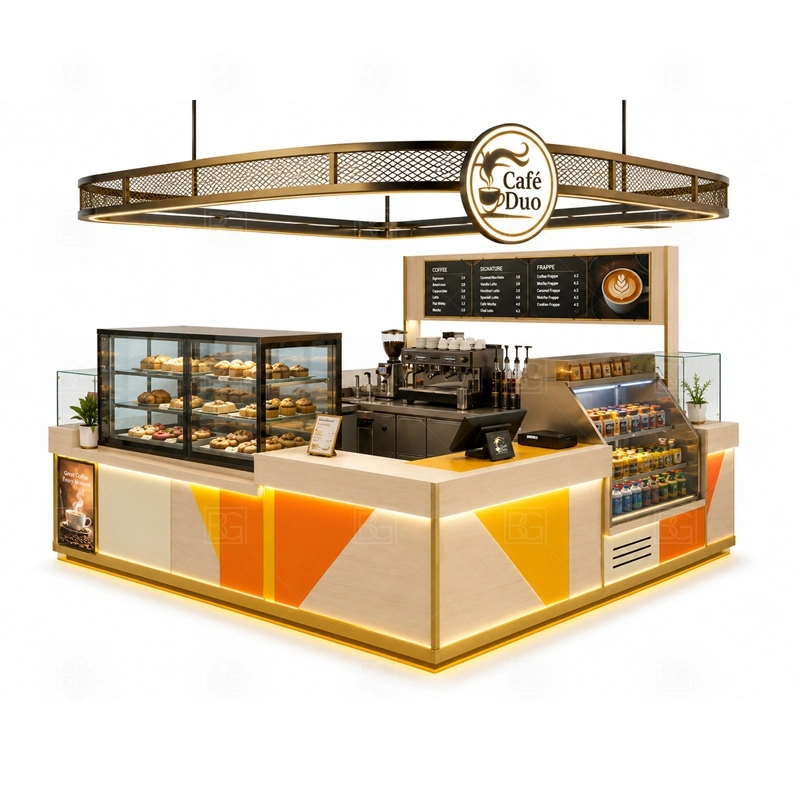 Cafe Bar Counter Kiosk for Sale layout showing equipment-first coffee counter planning shown in the cafe bar counter kiosk for sale product photos, with brand-led retail locations where signage and product visibility need to work together
