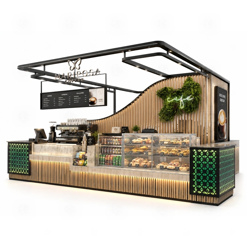 Cafe Booth Design with Espresso Counter with espresso machine placement, grinder workflow, menu visibility, and fast drink pickup shown in the cafe booth design with espresso counter product photos for coffee and beverage retail