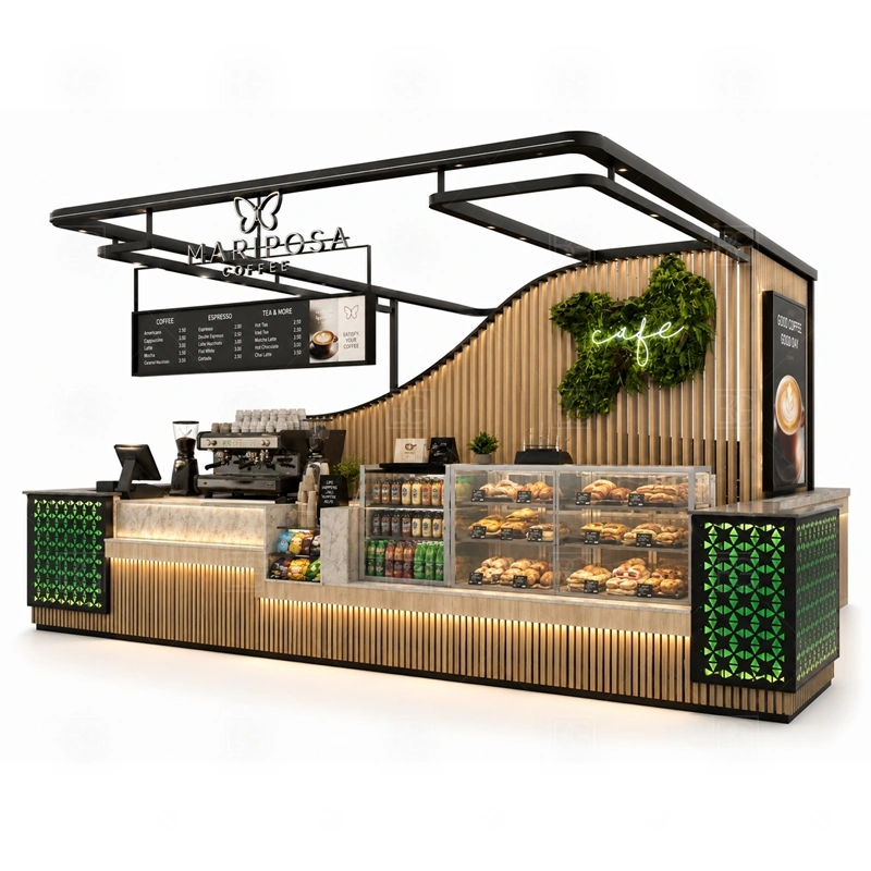 Cafe Booth Design with Espresso Counter layout showing equipment-first coffee counter planning shown in the cafe booth design with espresso counter product photos, with center-court traffic where customers may approach from more than one direction