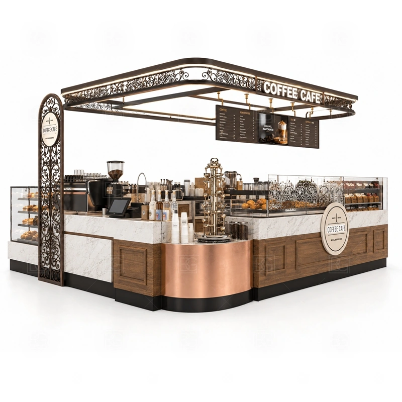 Coffee Carts and Mall Kiosk Design with compact mobile coffee service, flexible mall placement, and practical under-counter storage shown in the coffee carts and mall kiosk design product photos for coffee and beverage retail