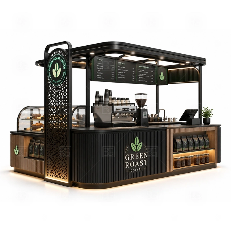 Coffee Stand for Sale with Service Counter with front coffee bar service, cashier counter, menu board, and customer ordering flow shown in the coffee stand for sale with service counter product photos for coffee and beverage retail