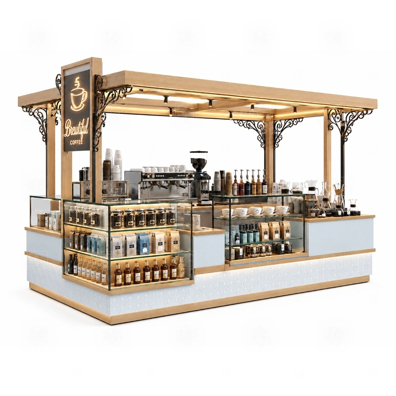 Commercial Coffee Stand for Sale layout showing equipment-first coffee counter planning shown in the commercial coffee stand for sale product photos, with food court traffic where order, payment, and pickup need a clean sequence