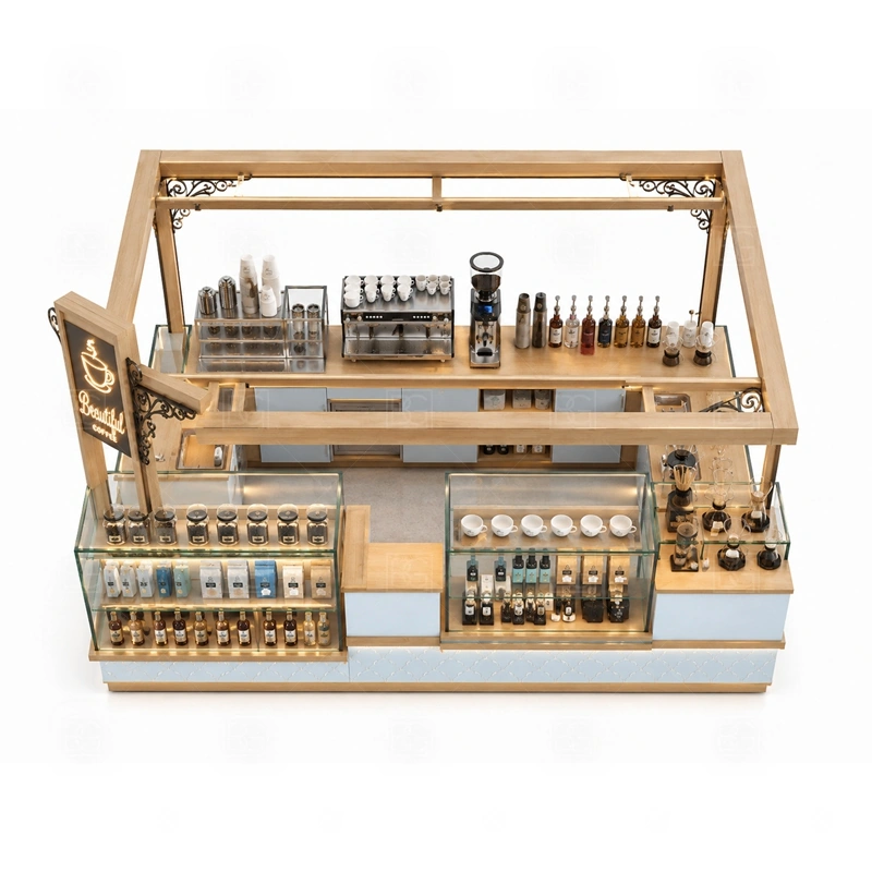 Commercial Coffee Stand for Sale buyer planning detail for Commercial Coffee Stand for Sale target size, espresso machine dimensions, grinder position, sink requirement, fridge size, menu board size, power and plumbing, destination country