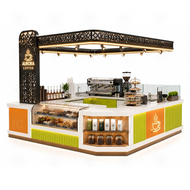Custom Espresso Kiosk for Sale layout showing equipment-first coffee counter planning shown in the custom espresso kiosk for sale product photos, with brand-led retail locations where signage and product visibility need to work together