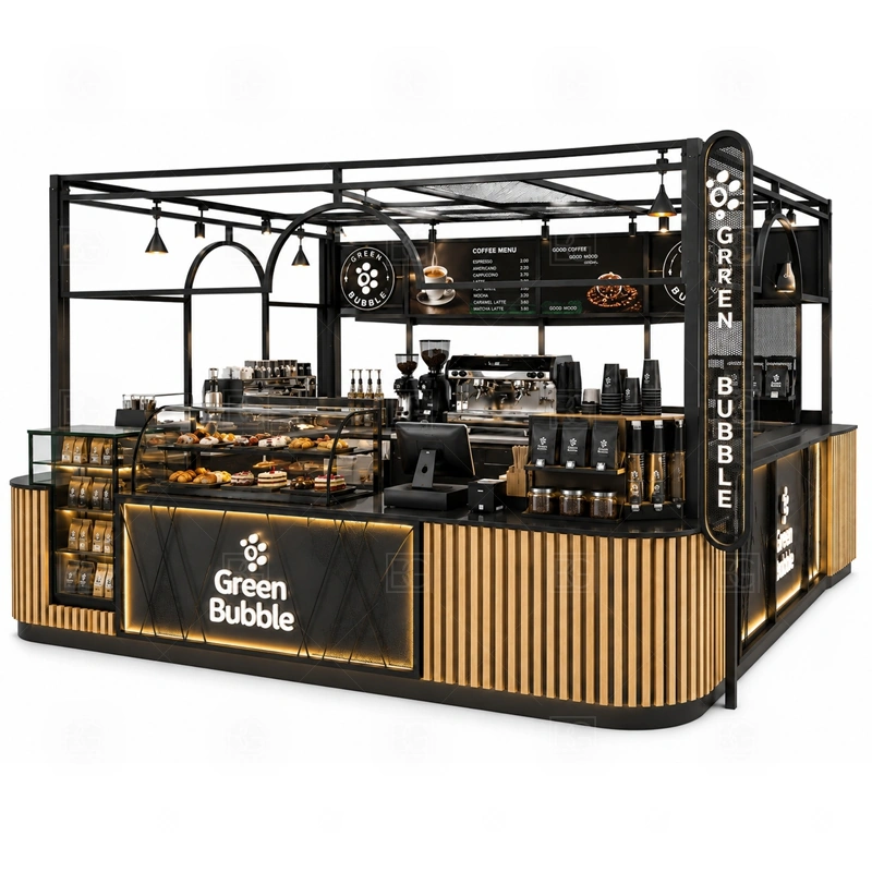 Mall Coffee Kiosk Design for Shopping Center layout showing equipment-first coffee counter planning shown in the mall coffee kiosk design for shopping center product photos, with brand-led retail locations where signage and product visibility need to work together