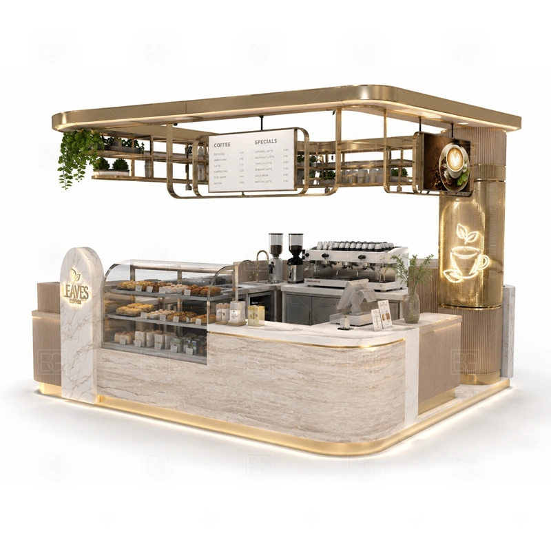 Modern Cafe Kiosk and Coffee Counter with front coffee bar service, cashier counter, menu board, and customer ordering flow shown in the modern cafe kiosk and coffee counter product photos for coffee and beverage retail