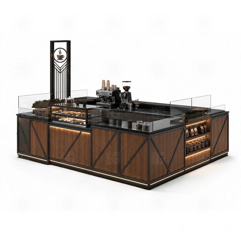 Portable Coffee Kiosk for Small Business branding detail for logo panels, menu boards, front graphics, side signs, and coffee brand colors coordinated for portable coffee kiosk for small business