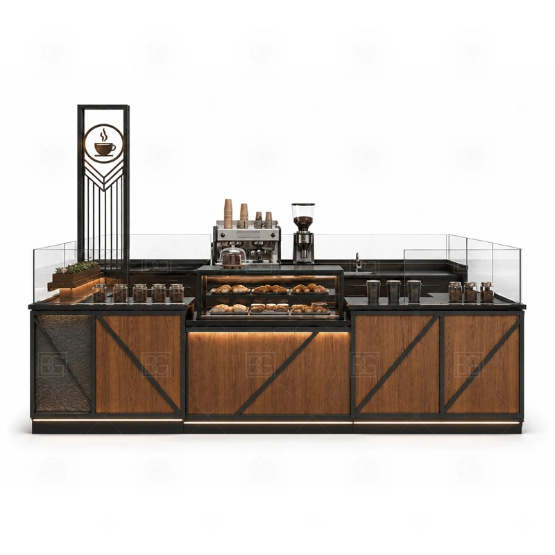 Portable Coffee Kiosk for Small Business storage detail for cup storage, bean storage, under-counter fridge space, packaging drawers, cleaning supply cabinets, and cable routes planned for portable coffee kiosk for small business
