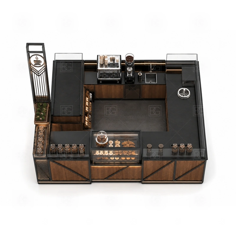 Portable Coffee Kiosk for Small Business buyer planning detail for Portable Coffee Kiosk for Small Business target size, espresso machine dimensions, grinder position, sink requirement, fridge size, menu board size, power and plumbing, destination country