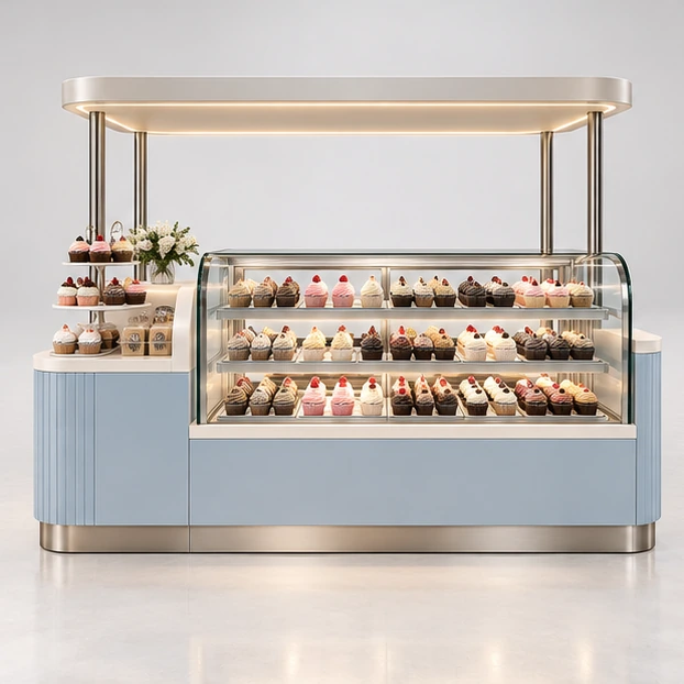 Bakery Cupcake Kiosk with Tiered Open Display customer-facing service and display view