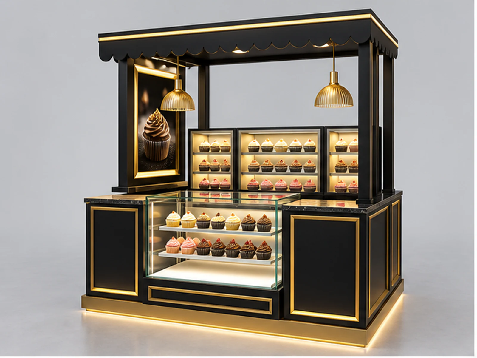 Black Gold Cupcake Kiosk for Shopping Mall main three-quarter product view