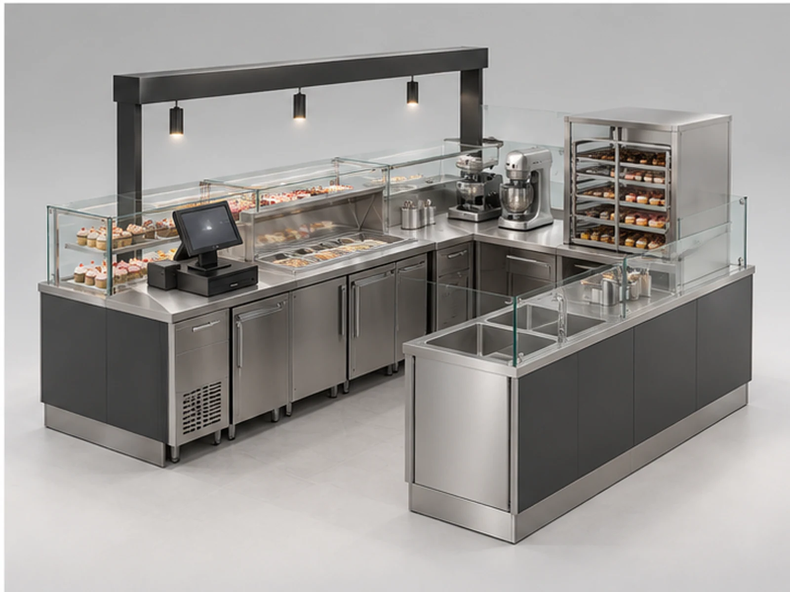 Commercial Cupcake Kiosk with Service Counter staff-side equipment and storage layout