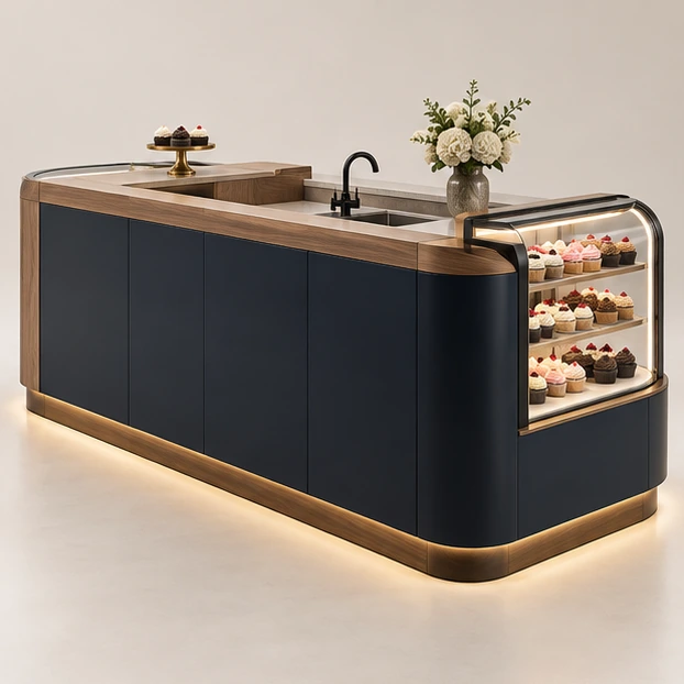 Compact Cupcake Booth with Front-Loading Pastry Case opposite angle showing its complete footprint and display layout