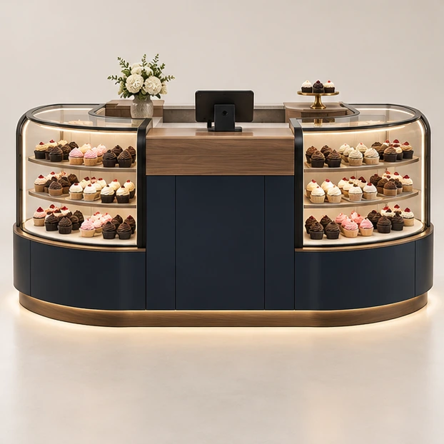 Compact Cupcake Booth with Front-Loading Pastry Case customer-facing service and display view