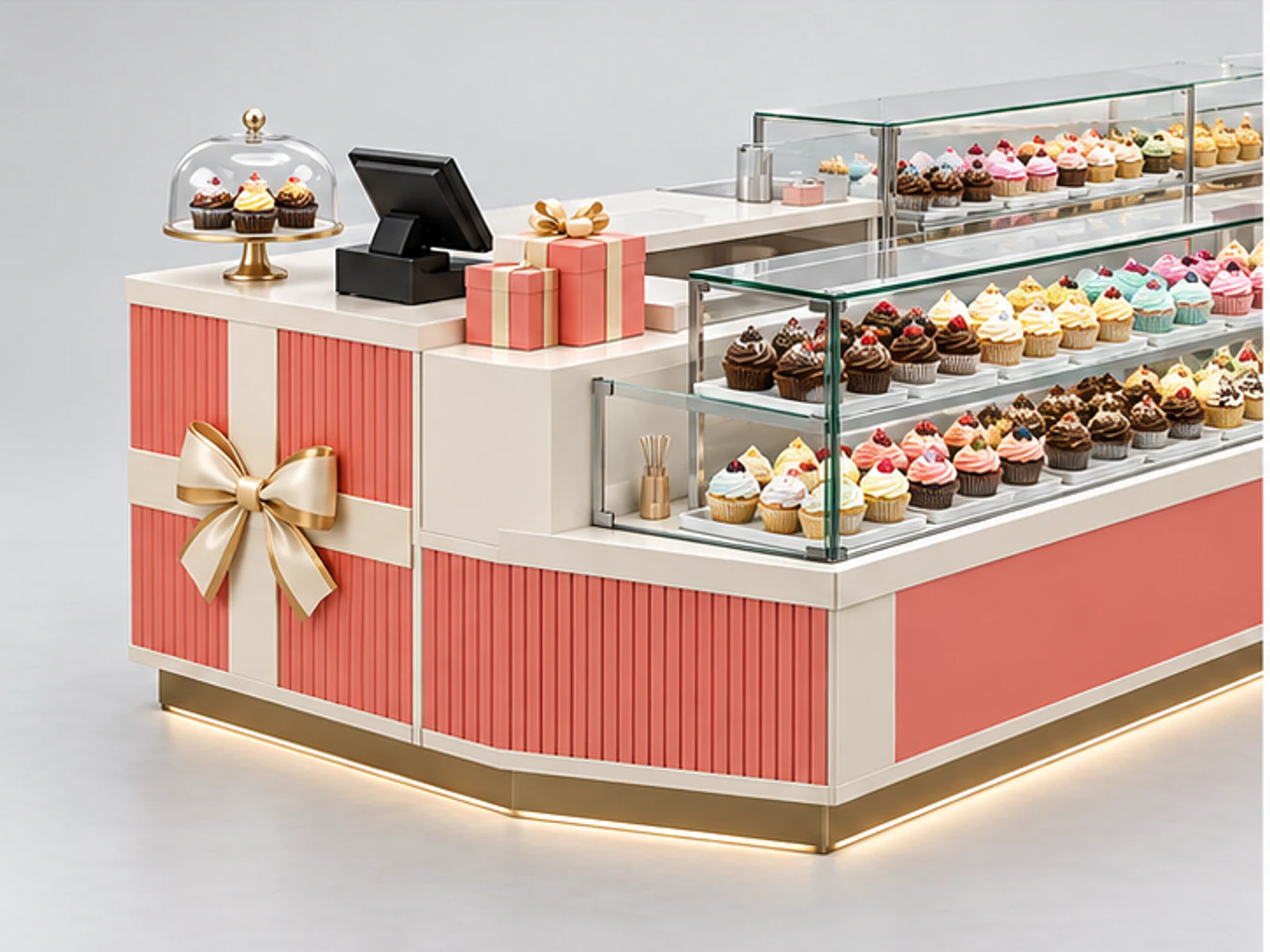 Compact Mall Cupcake Kiosk with Gift Box Counter customer-facing display and service counter