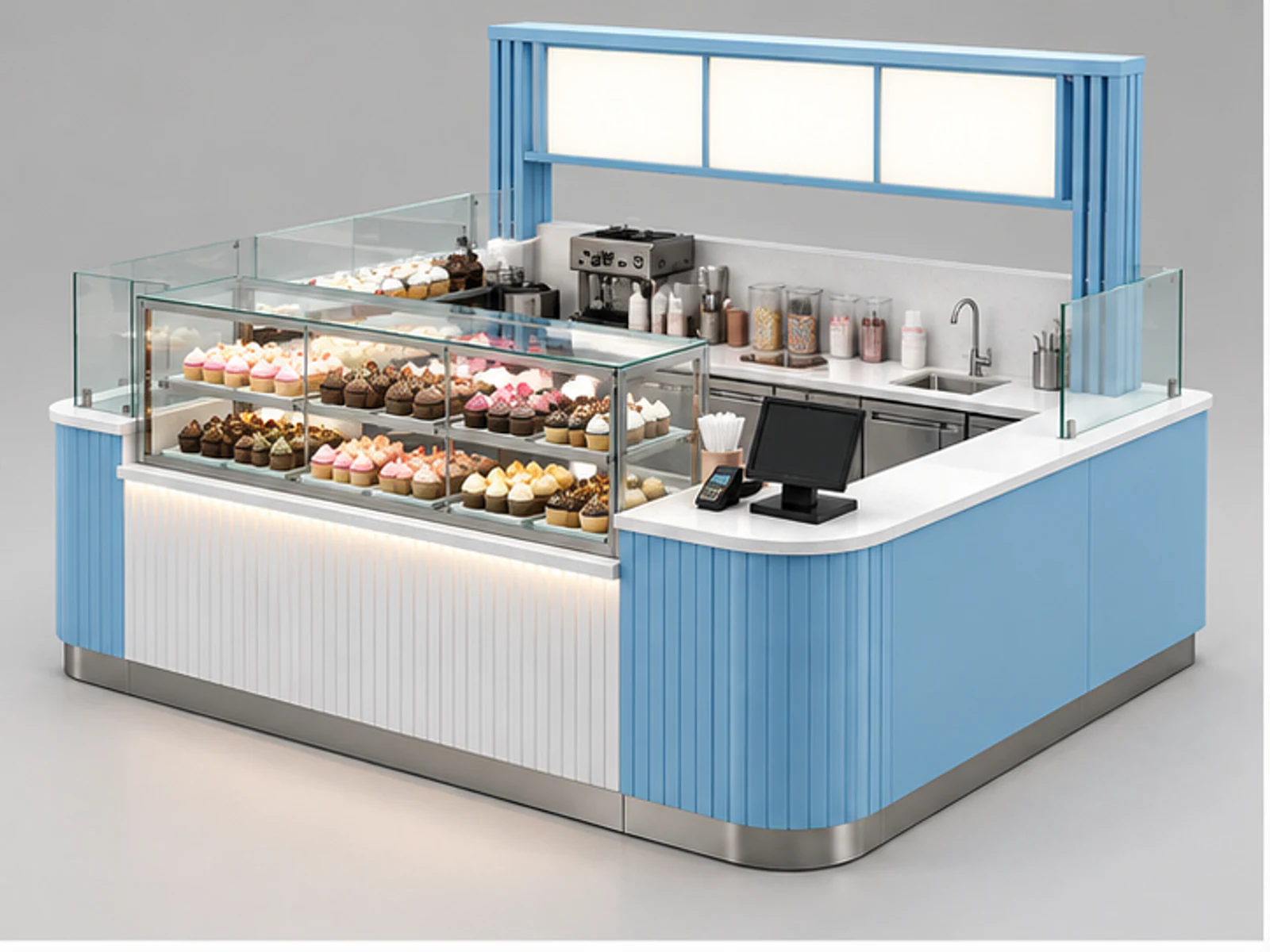Corner Cupcake Kiosk with Menu Frame main three-quarter product view