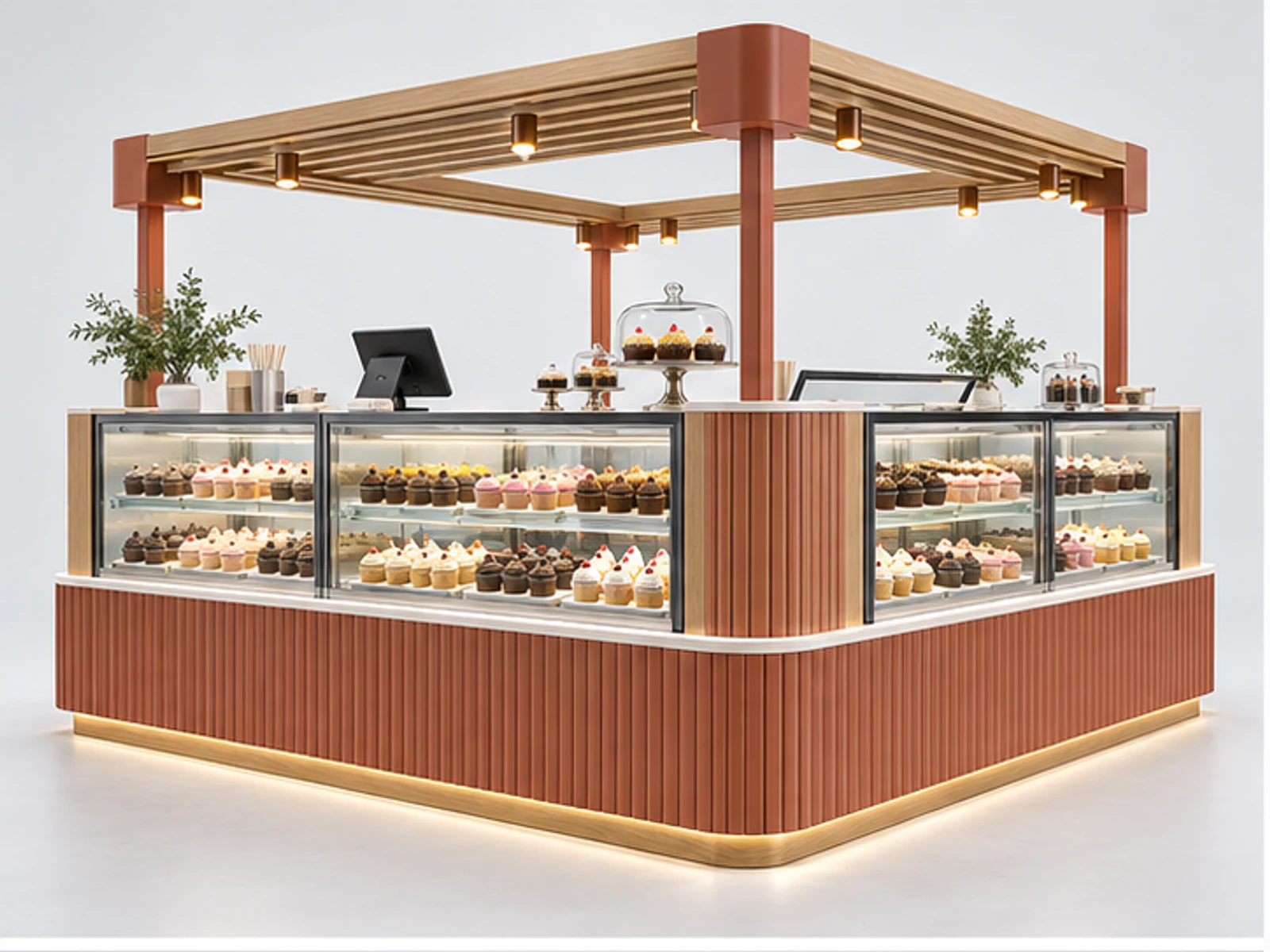 Island Cupcake Kiosk with Multi-Side Display main three-quarter product view