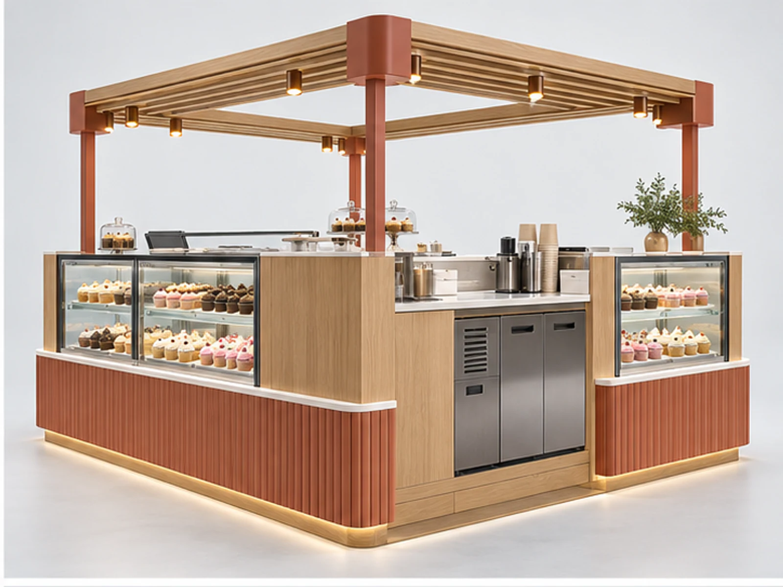 Island Cupcake Kiosk with Multi-Side Display opposite angle showing overall kiosk layout