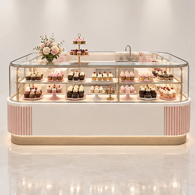 Island Cupcake Kiosk with Wraparound Dessert Display customer-facing service and display view
