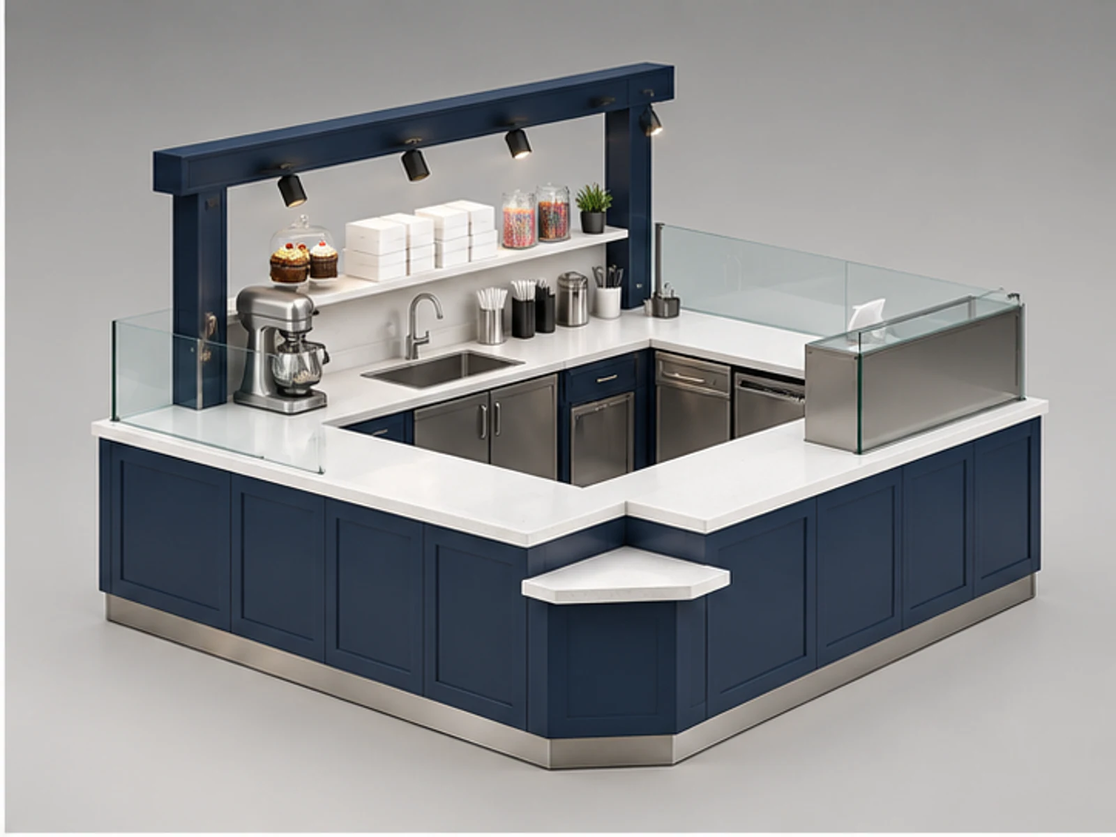 Large Cupcake Kiosk with Pickup Counter opposite angle showing overall kiosk layout