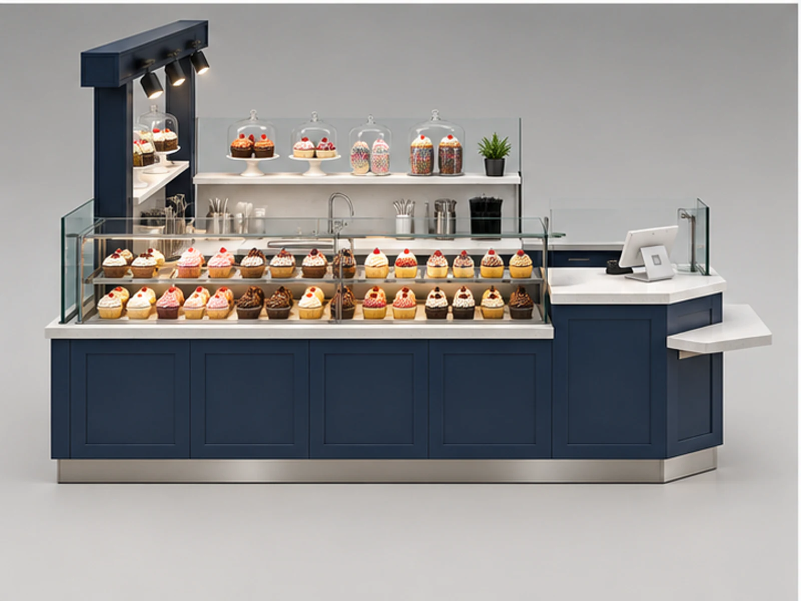 Large Cupcake Kiosk with Pickup Counter customer-facing display and service counter