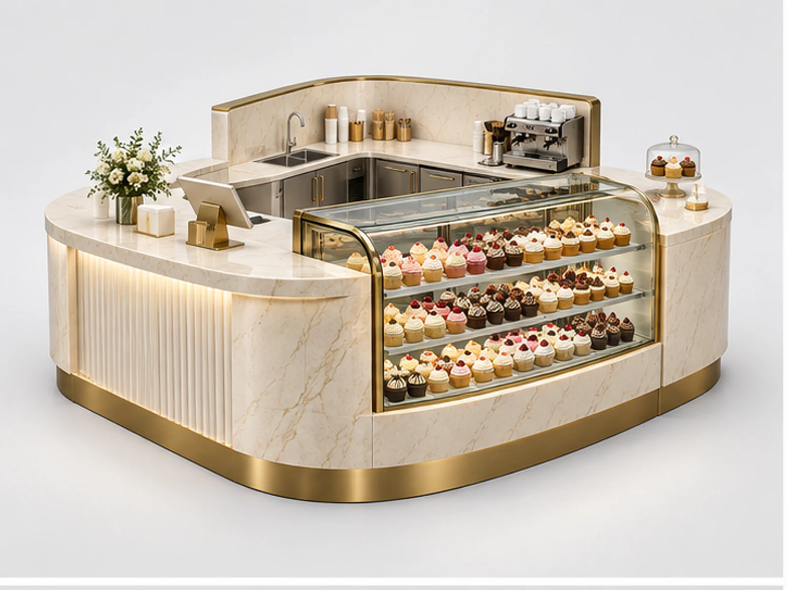 Luxury Cupcake Kiosk with Curved Glass Showcase main three-quarter product view