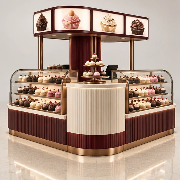 Mall Cupcake Kiosk with Illuminated Menu Header main three-quarter product rendering