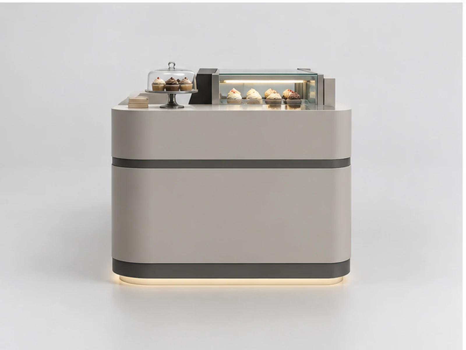 Minimal Cupcake Counter with Front Display Case customer-facing display and service counter