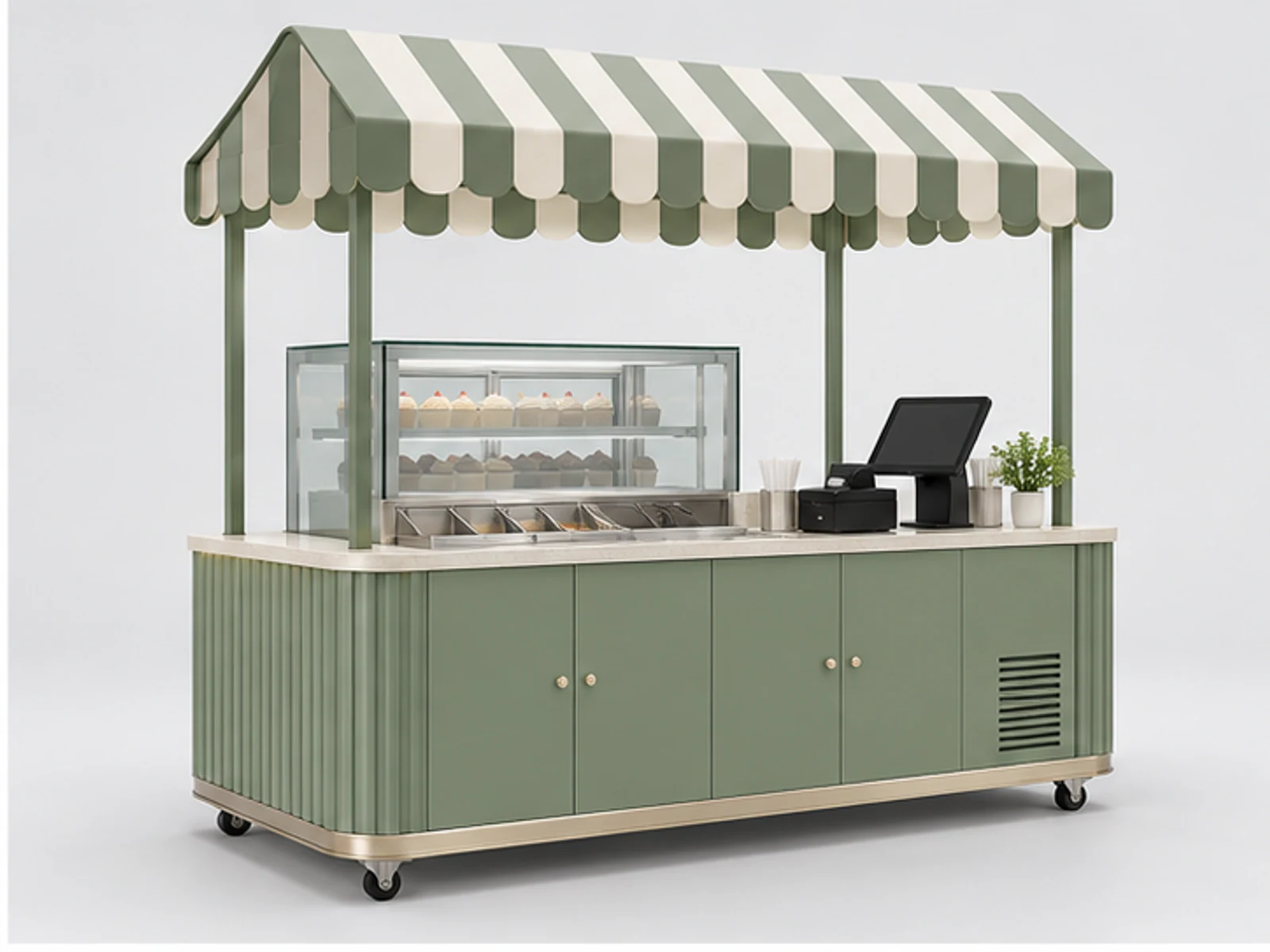 Mobile Cupcake Cart with Refrigerated Showcase opposite angle showing overall kiosk layout