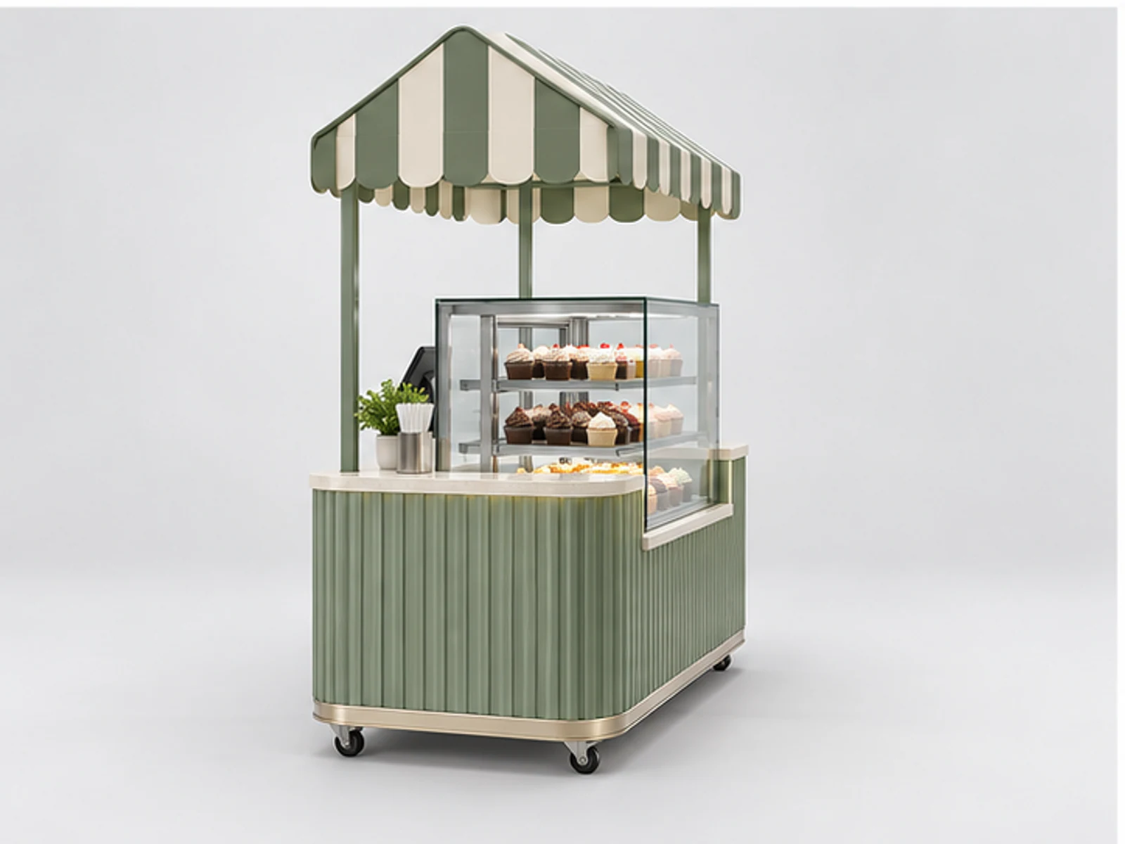 Mobile Cupcake Cart with Refrigerated Showcase customer-facing display and service counter
