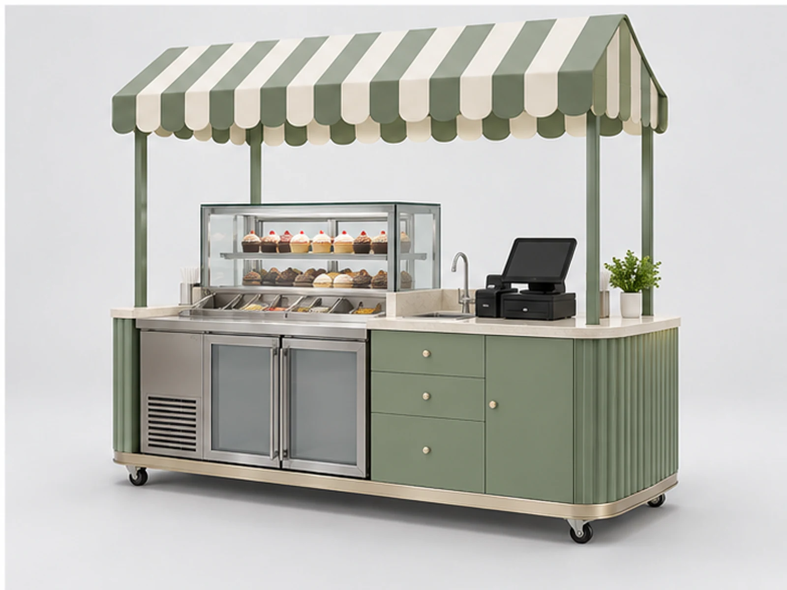 Mobile Cupcake Cart with Refrigerated Showcase staff-side equipment and storage layout