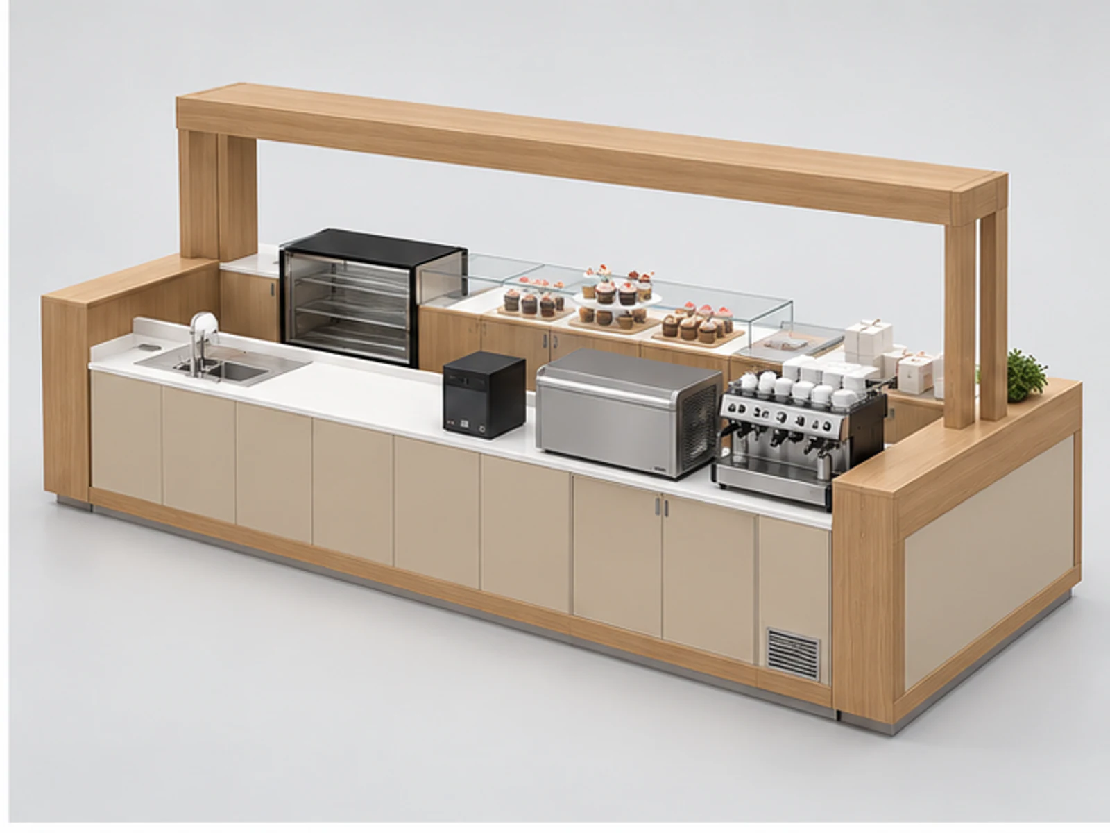 Open Cupcake Kiosk with Packaging Workstation opposite angle showing overall kiosk layout