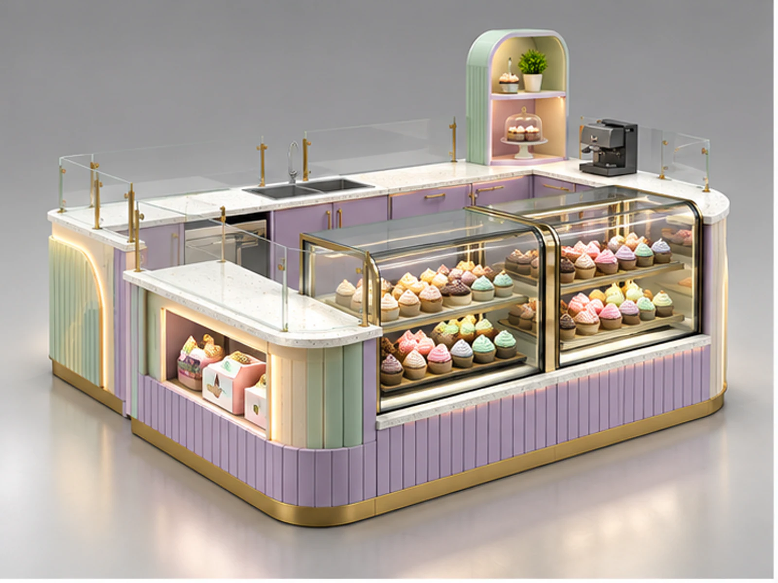Pastel Cupcake Kiosk with Corner Display Cases main three-quarter product view