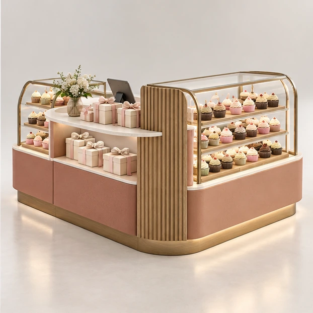 Pastel Cupcake Kiosk with Gift-Box Counter opposite angle showing its complete footprint and display layout