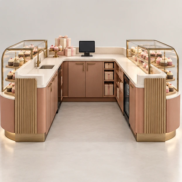 Pastel Cupcake Kiosk with Gift-Box Counter operator-side equipment, access, and storage view