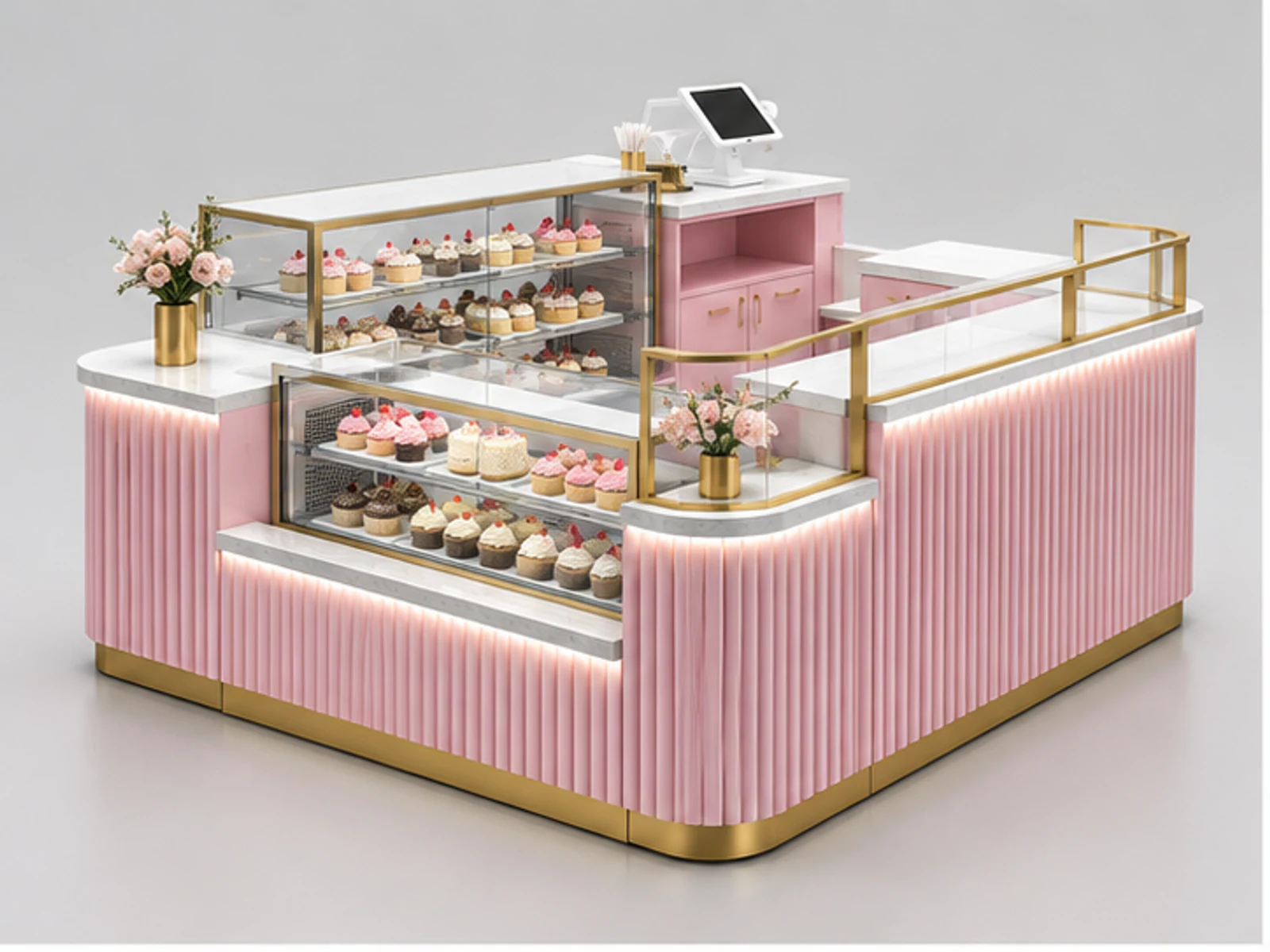 Pink Gold Cupcake Kiosk with Refrigerated Display main three-quarter product view