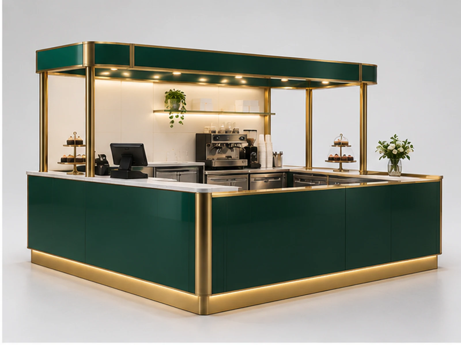 Premium Cupcake Retail Counter with LED Shelves opposite angle showing overall kiosk layout