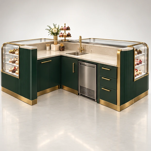 Premium Patisserie Kiosk with Chilled Cupcake Case operator-side equipment, access, and storage view