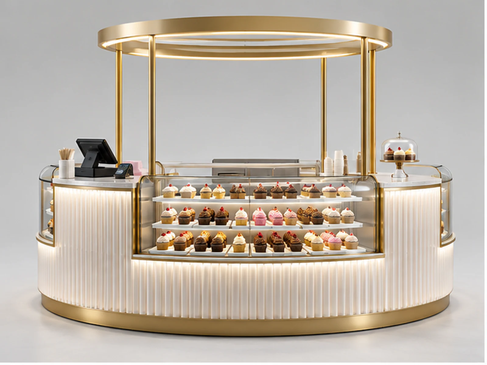 Round Cupcake Kiosk with Glass Dessert Display main three-quarter product view